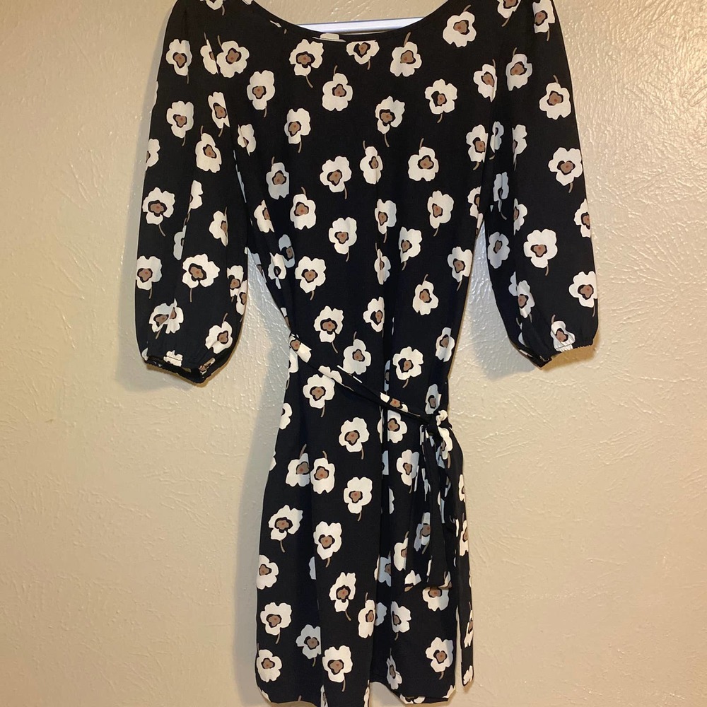 Pink Owl Black Flower Print Dress Short Size Medium